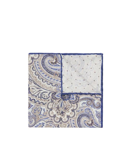 Brunello Cucinelli Blue Paisley-Printed Finished Edge Pocket Square for men
