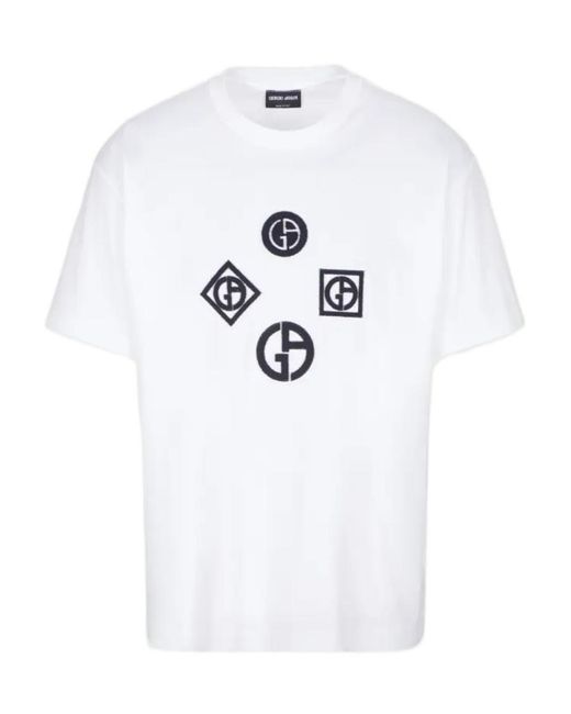 Giorgio Armani White Logo-Patch Cotton T-Shirt for men