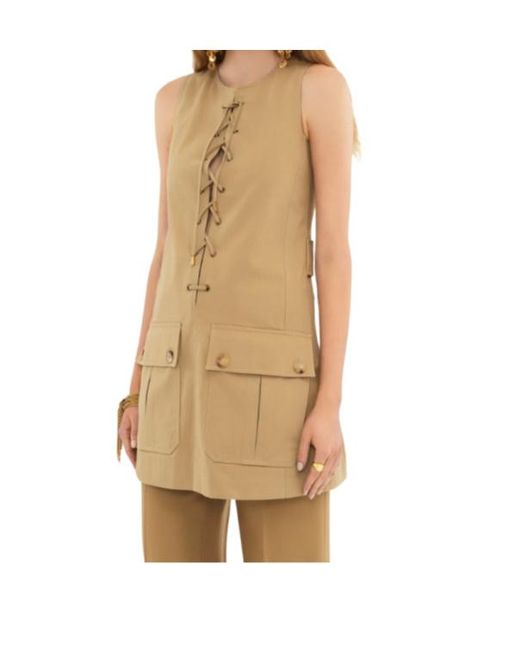 Chloé Natural Cotton Satin Lace-Up Pinafore Dress