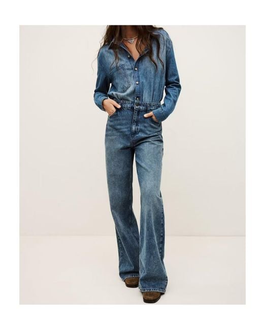 Ba&sh Blue Long-Sleeved Denim Jumpsuit