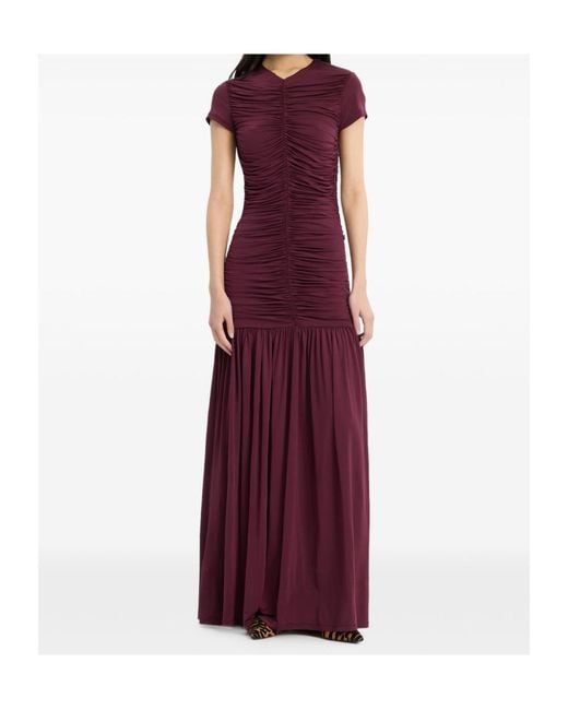 ROTATE BIRGER CHRISTENSEN Purple Ruched Short-Sleeve Maxi Dress