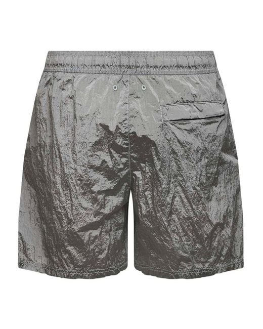 Stone Island Gray Logo Patch Swim Shorts for men