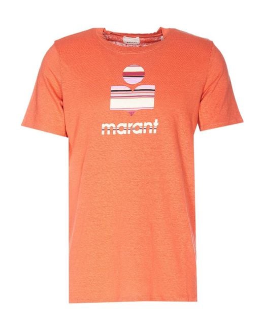 Isabel Marant Orange Logo-Print Crew-Neck T-Shirt for men