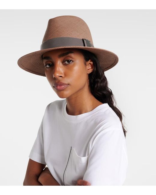 Brunello Cucinelli Brown Straw Fedora Hat