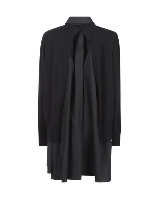 Sacai Black Long-Sleeved Patchwork Dress