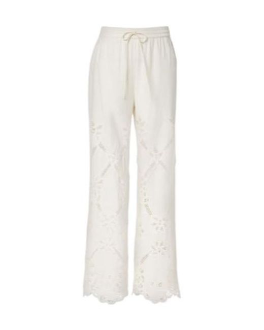 Veronica Beard White Hollow-Out Casual Pants