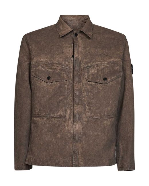 Stone Island Brown Long-Sleeve Shirt Jacket for men