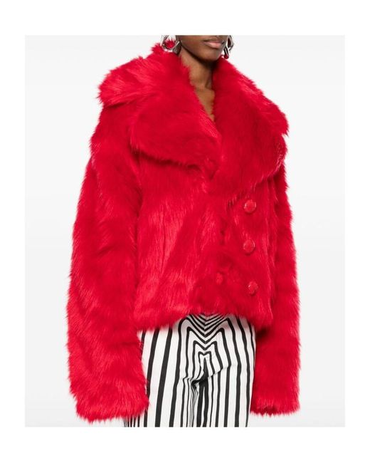 DSquared² Red Faux-Fur Double-Breasted Jacket