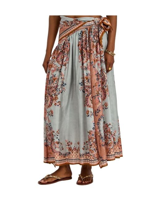 Zimmermann Multicolor Printed Silk Midi Skirt