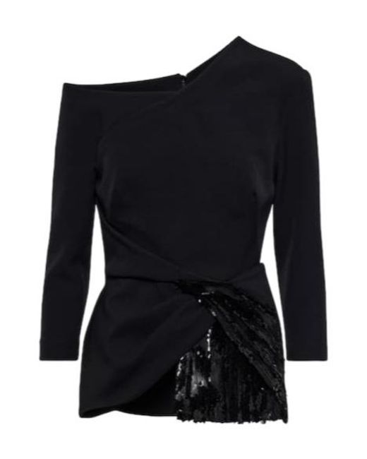 Safiyaa Black Sequined Asymmetric Crêpe Top
