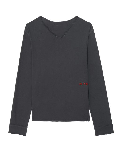 Zadig & Voltaire Gray Monsatir Henley Button-Detail Long-Sleeve T-Shirt for men