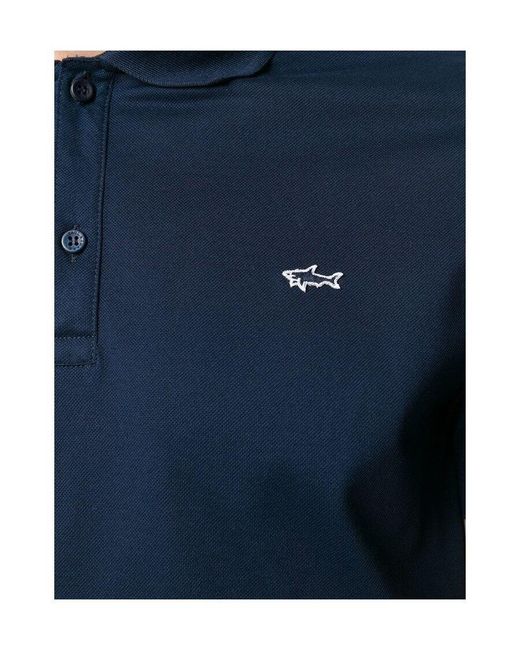 Paul & Shark Blue Logo Patch Short Sleeved Polo Shirt for men