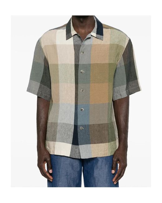 Barena Green Galia Check-Pattern Short-Sleeve Shirt for men