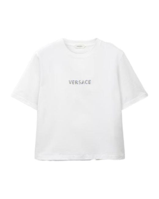 Versace White Slim Cotton Jersey T-Shirt With Embroidered Logo