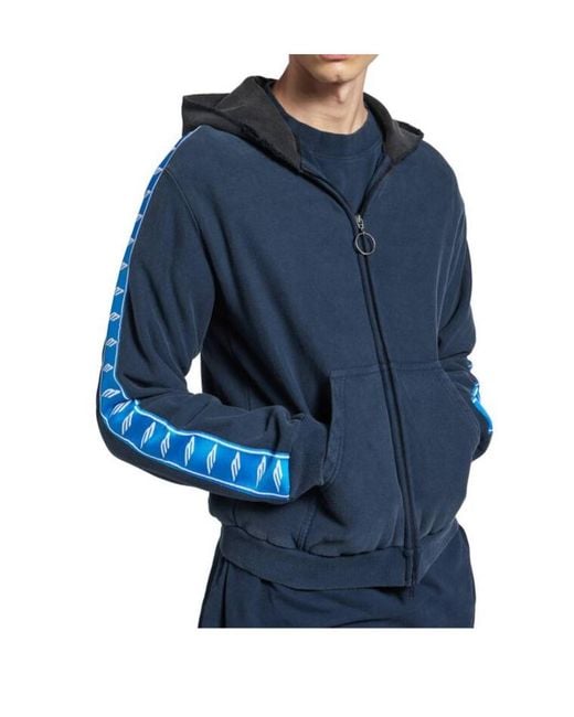 Balenciaga Blue Stripe Patched Hooded Zip-Up Hoodie for men