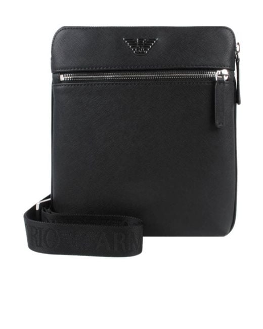 Emporio Armani Black Logo Plaque Small Messenger Bag for men