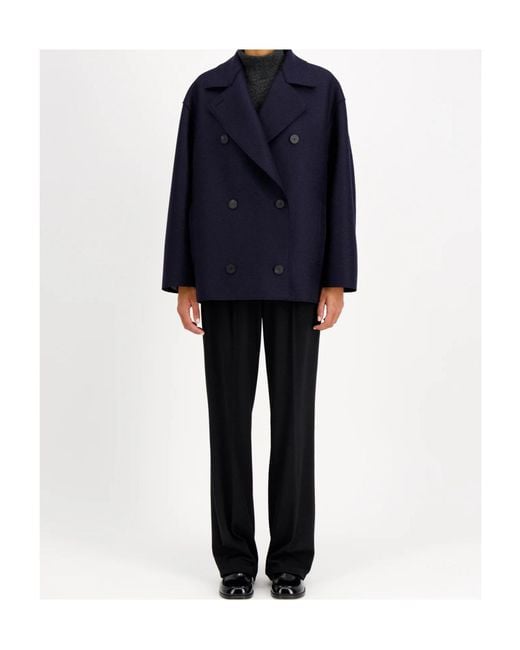 Harris Wharf London Blue Oversized Peacoat Pressed Wool