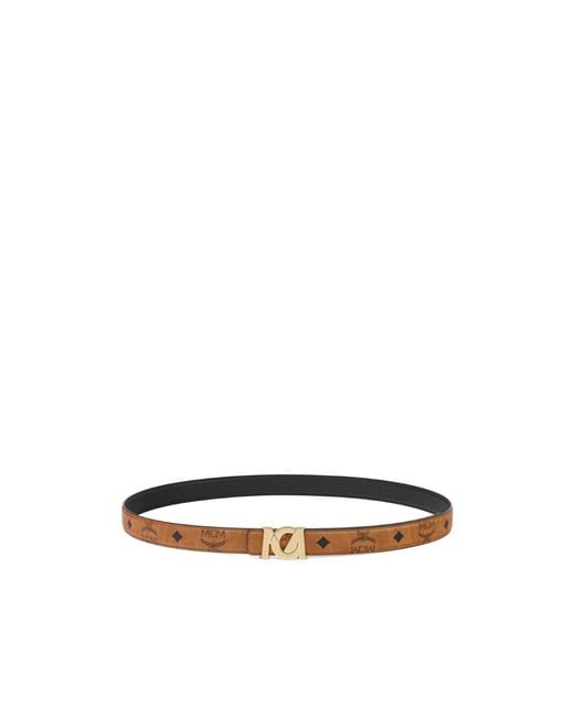 MCM White M-Art Logo Plaque Buckled Belt