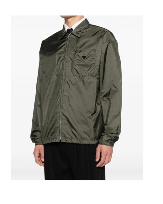 Prada Green Triangle-Logo Zipped Shirt for men