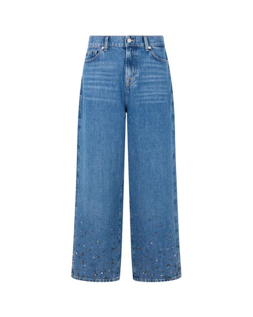 7 For All Mankind Blue Embellished Straight-Leg Jeans