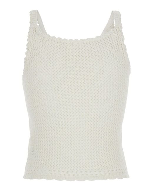 DUNST White Crochet Buttoned Tank Top