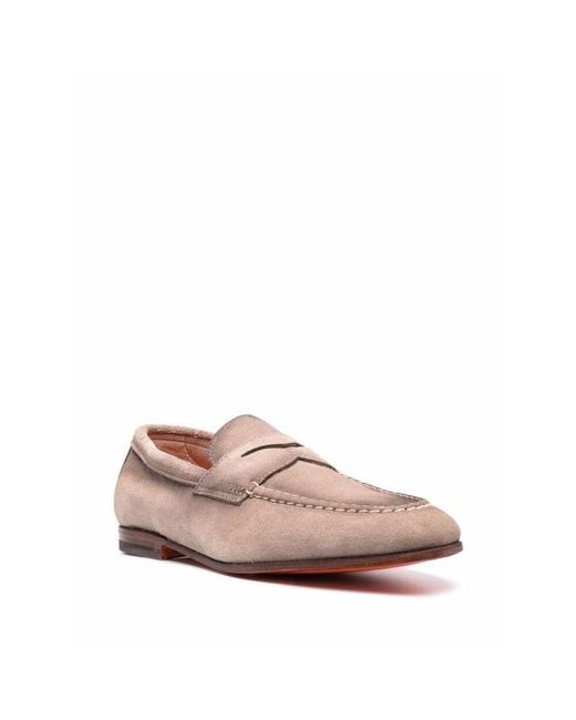Santoni Brown Slip-On Penny Loafers for men