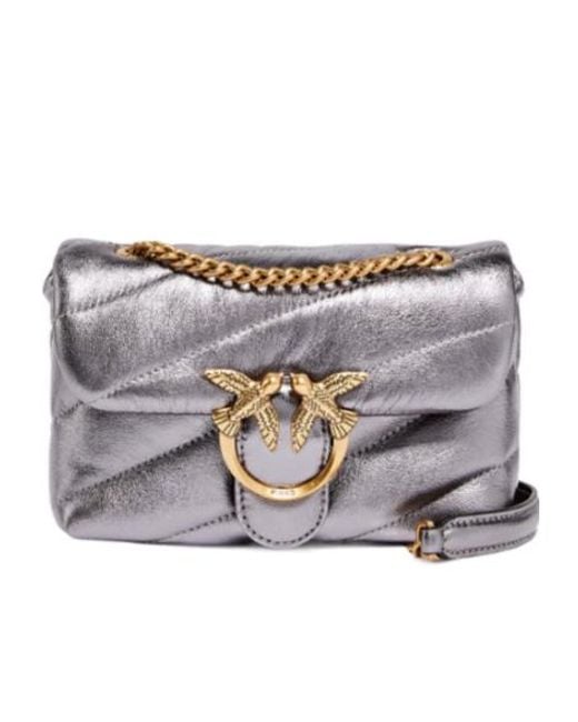 Pinko Gray Quilted Chain Crossbody Bag
