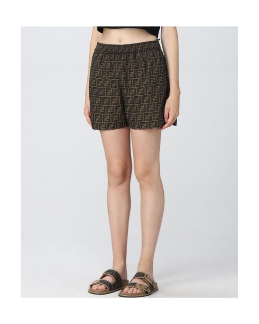 Fendi Green Ff Jacquard Elasticated Waistband Shorts