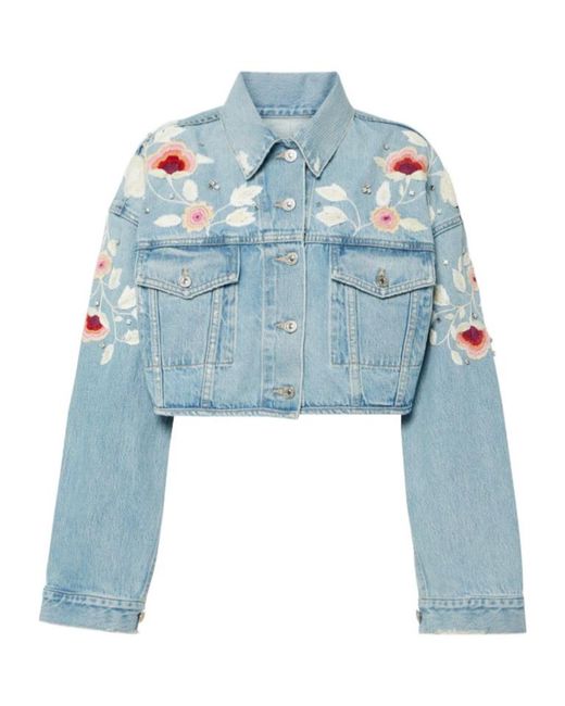 Citizens of Humanity Blue Lena Embroidered Cropped Denim Jacket