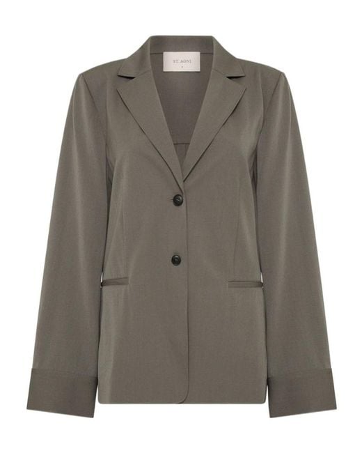 St. Agni Green Paneled Wool-Blend Twill Blazer