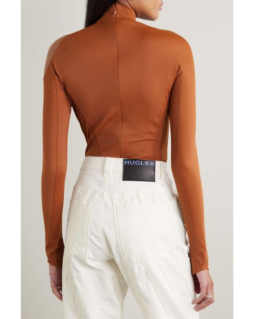 Mugler Brown Long-Sleeved Jumpsuit
