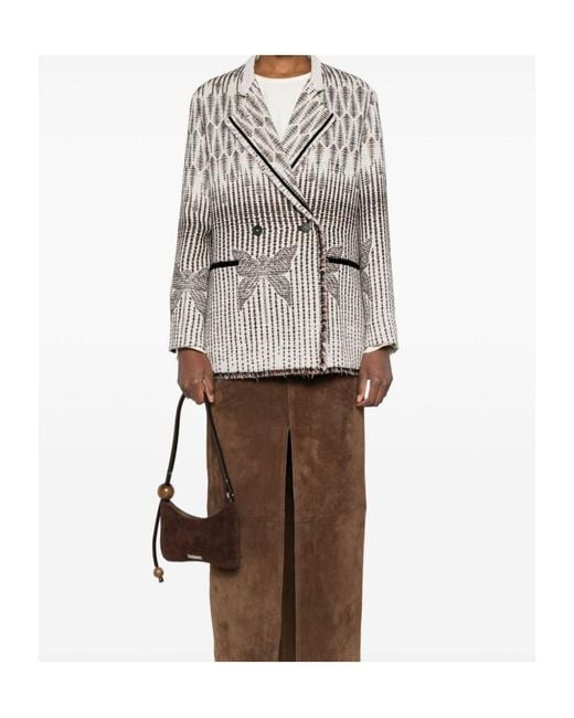 Forte_forte Natural Geometric Patterned Double-Breasted Jacket