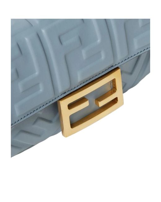 Fendi Blue Baguette Ff Embossed Mini Shoulder Bag