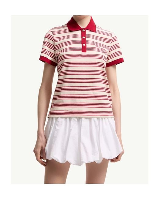 Moncler Red Striped Cotton Polo Shirt