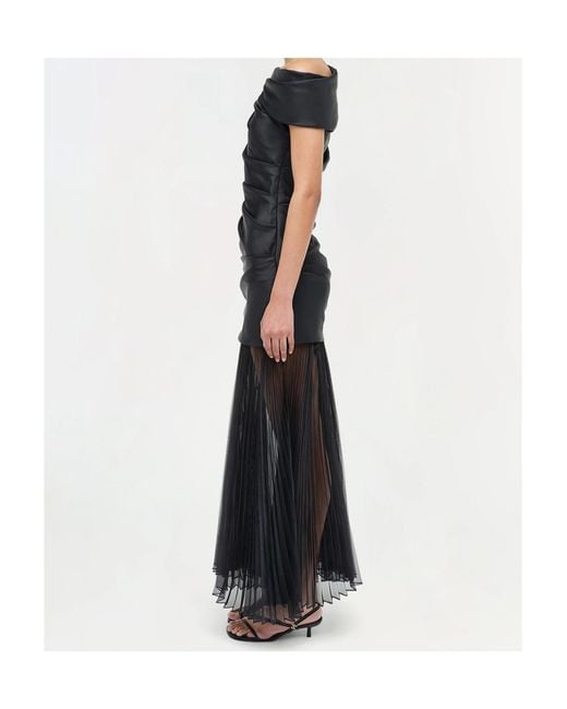Jonathan Simkhai Black Ammalie Draped Pleated-Skirt Taffeta Dress