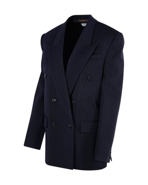 Saint Laurent Blue Double-Breasted Striped Blazer