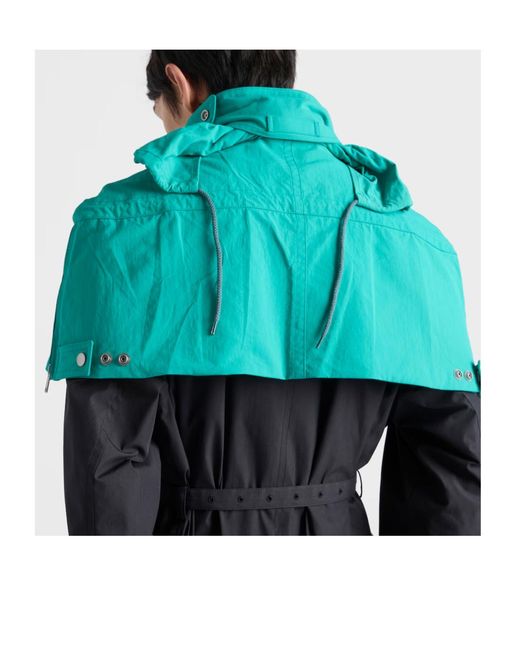 Prada Blue Hooded Pocket Cape for men