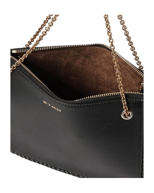 Etro Black Chain Strap Leather Clutch Bag