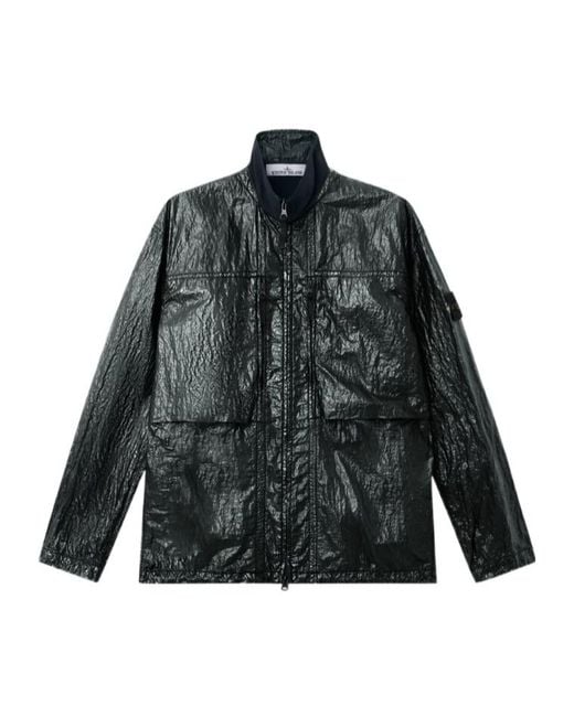 Stone Island Black Logo Patch Zipped Overshirt for men