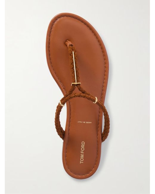 Tom Ford Brown Lily Leather Woven Slippers