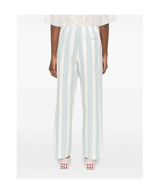 Forte_forte White Striped Drawstring-Fastening Trousers