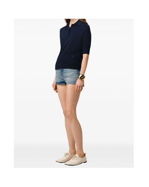 AMI Blue Ami De Coeur Fine Knit Polo Top