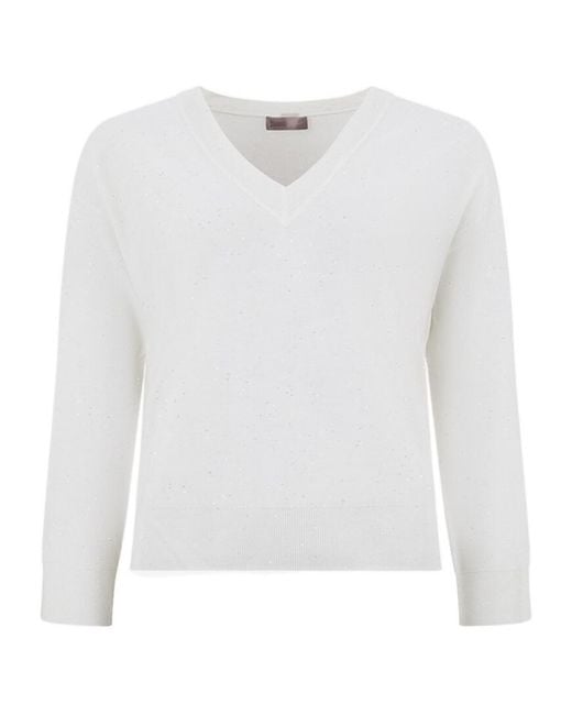Herno White Long-Sleeve V-Neck Pullover