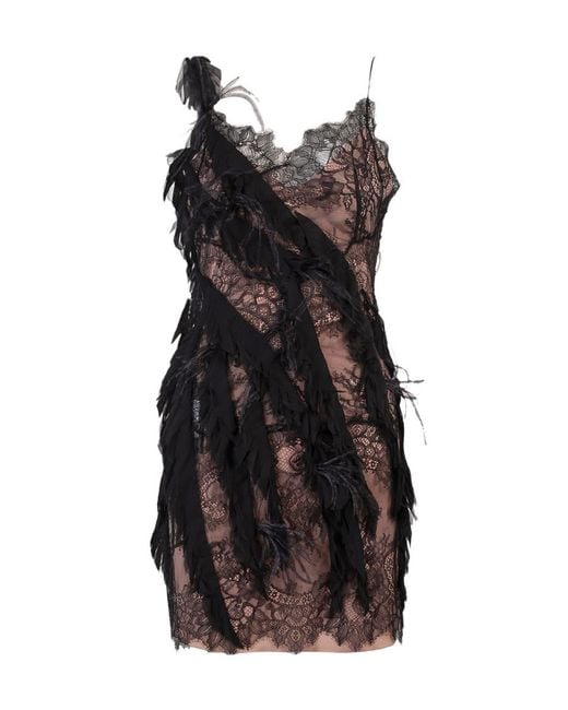 Alberta Ferretti Black Feather Embellished Spaghetti Strap Mini Dress