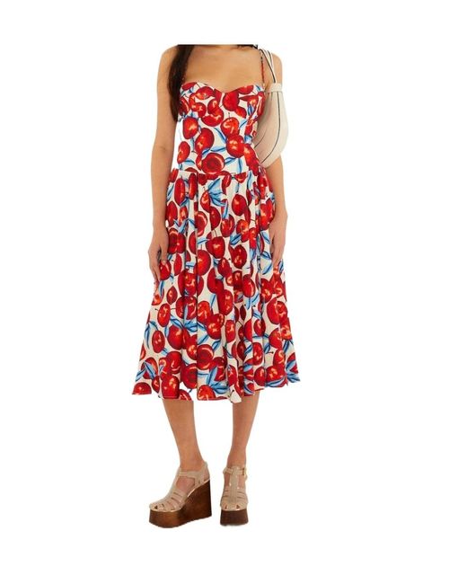 Farm Rio Red Smocked Floral Dress