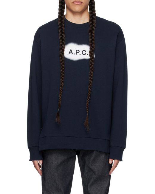 A.P.C. Blue Logo-Printed Crewneck Sweatshirt for men