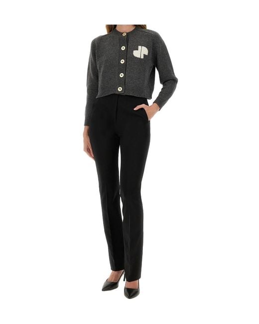Patou Black Pato Cropped Button-Up Knit Cardigan
