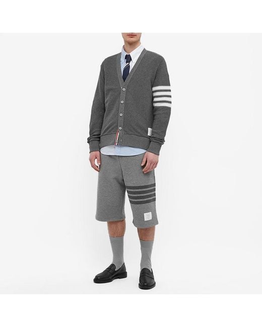 Thom Browne Gray Striped V-Neck Cardigan for men