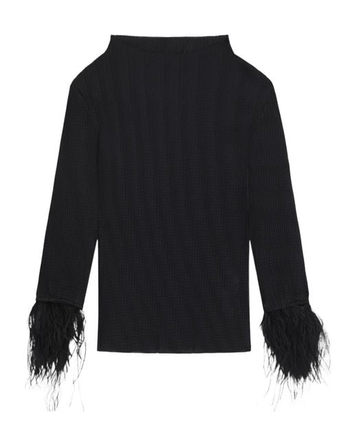 Boss Black Solid Color Feather Cuff Jumper