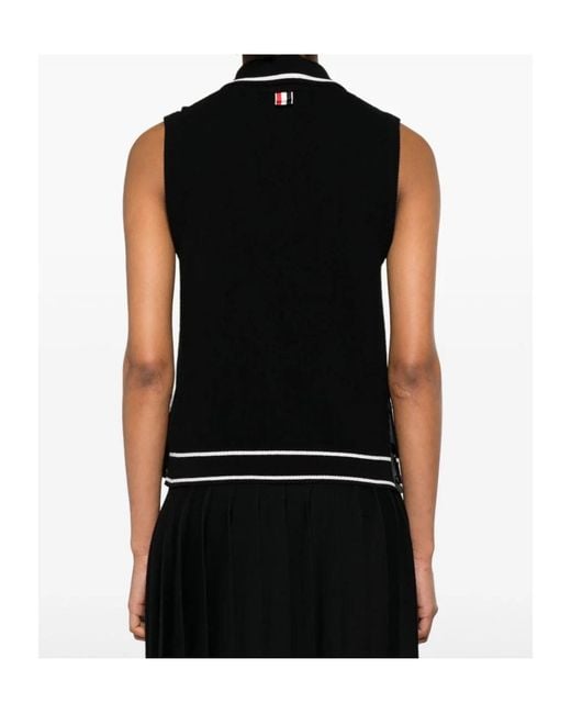 Thom Browne Black Hector-Embroidered Knitted Polo Top